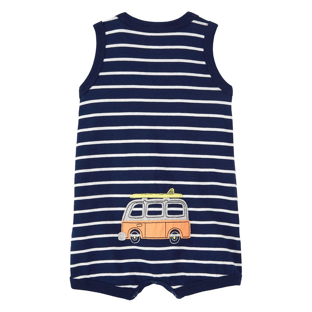 Carters - Boys Striped Car Cotton Romper - Navy