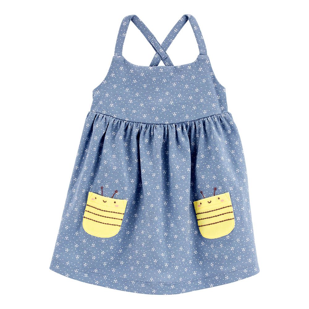 Carters - 2pc-Set - Girls Polka Dot Bee Dress and Diaper Cover - Blue