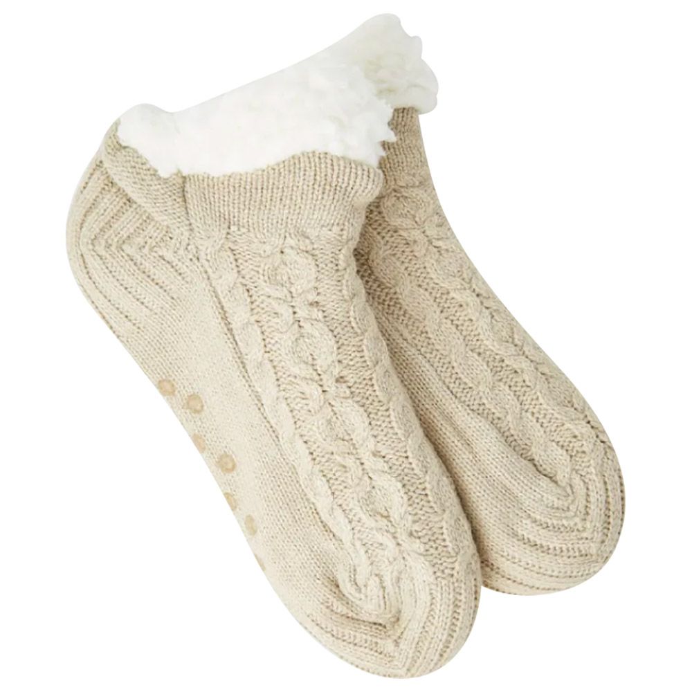 Blooming - Fluffy Wool Socks - Beige