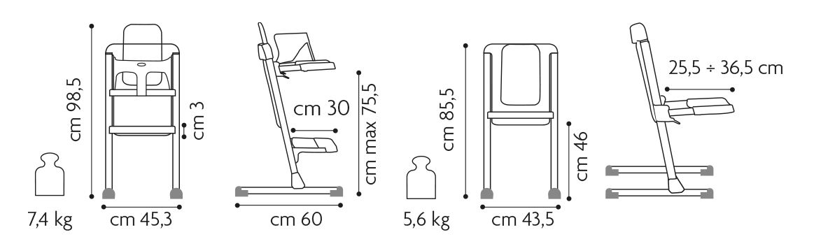 Brevi - Slex Evo - 3-in-1 high chair - Grey White