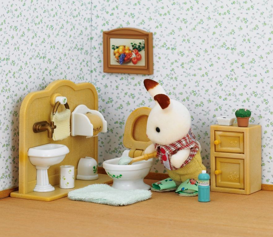 Sylvanian Families Chocolate Rabbit Brother Set (Washroom)