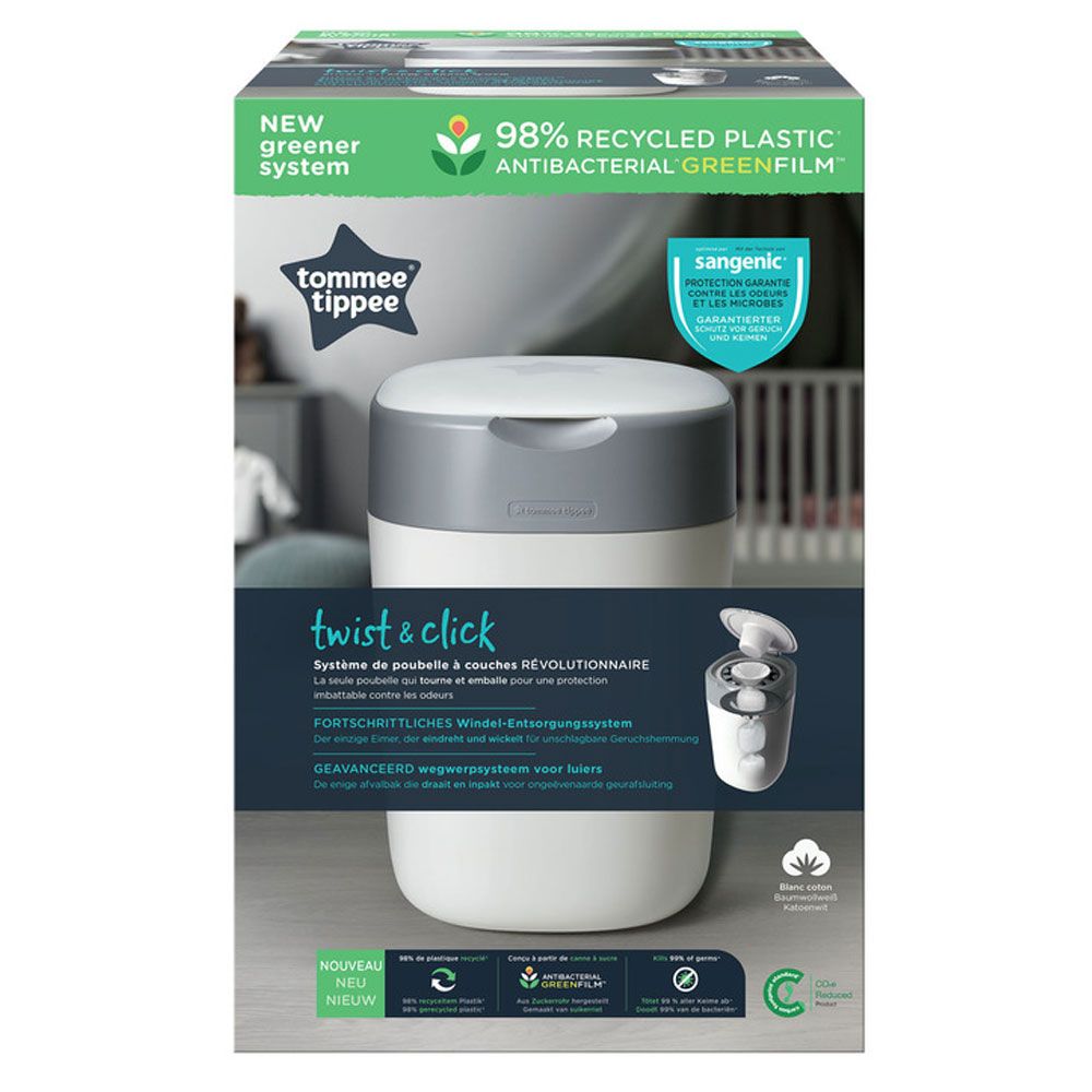 Tommee Tippee Twist & Click Nappy Disposal Sangenic Bin With 1 Refill Cassette - White