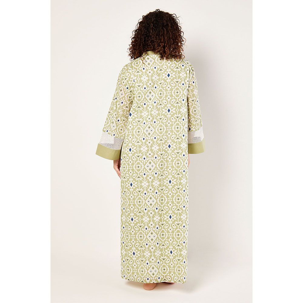 Blooming - Printed Long Sleeve Kaftan Maxi - Green