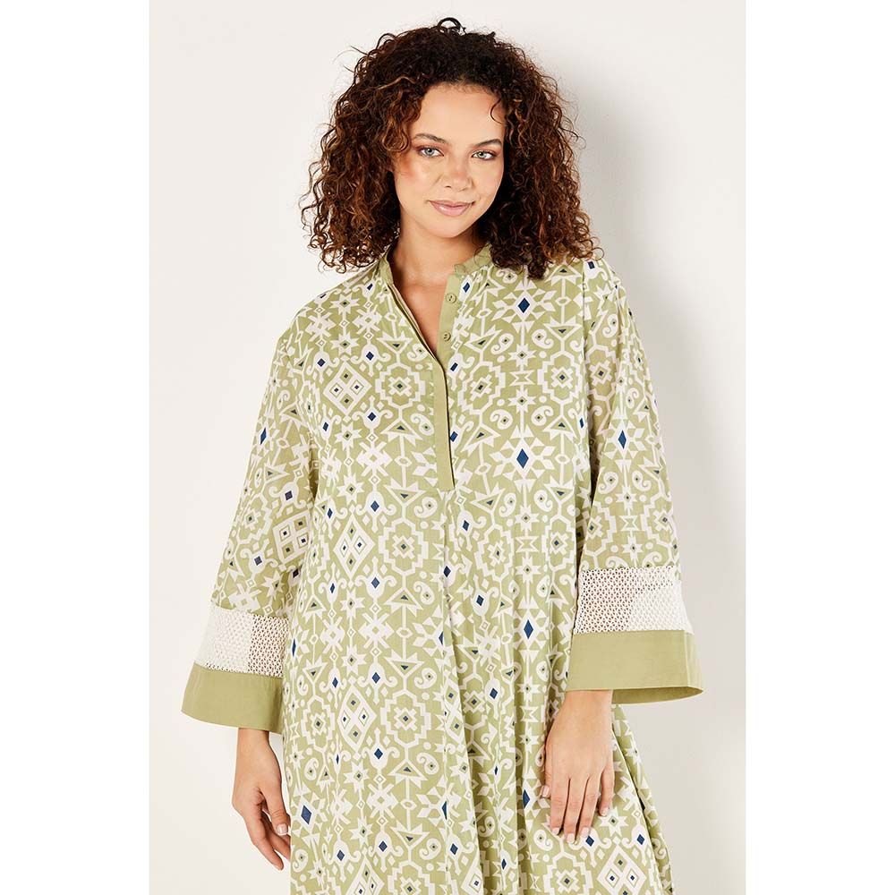 Blooming - Printed Long Sleeve Kaftan Maxi - Green