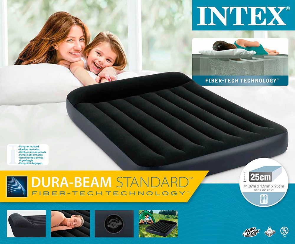 Intex - Full Dura Beam Pillow Rest Classic Airbed - Black