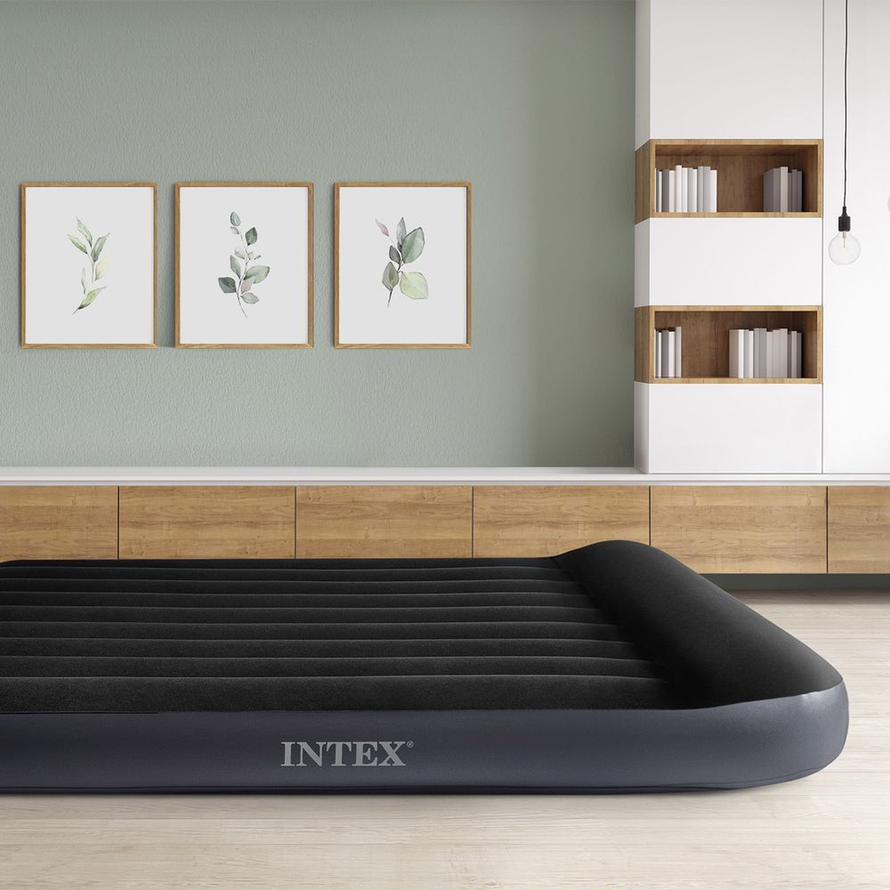 Intex - Full Dura Beam Pillow Rest Classic Airbed - Black