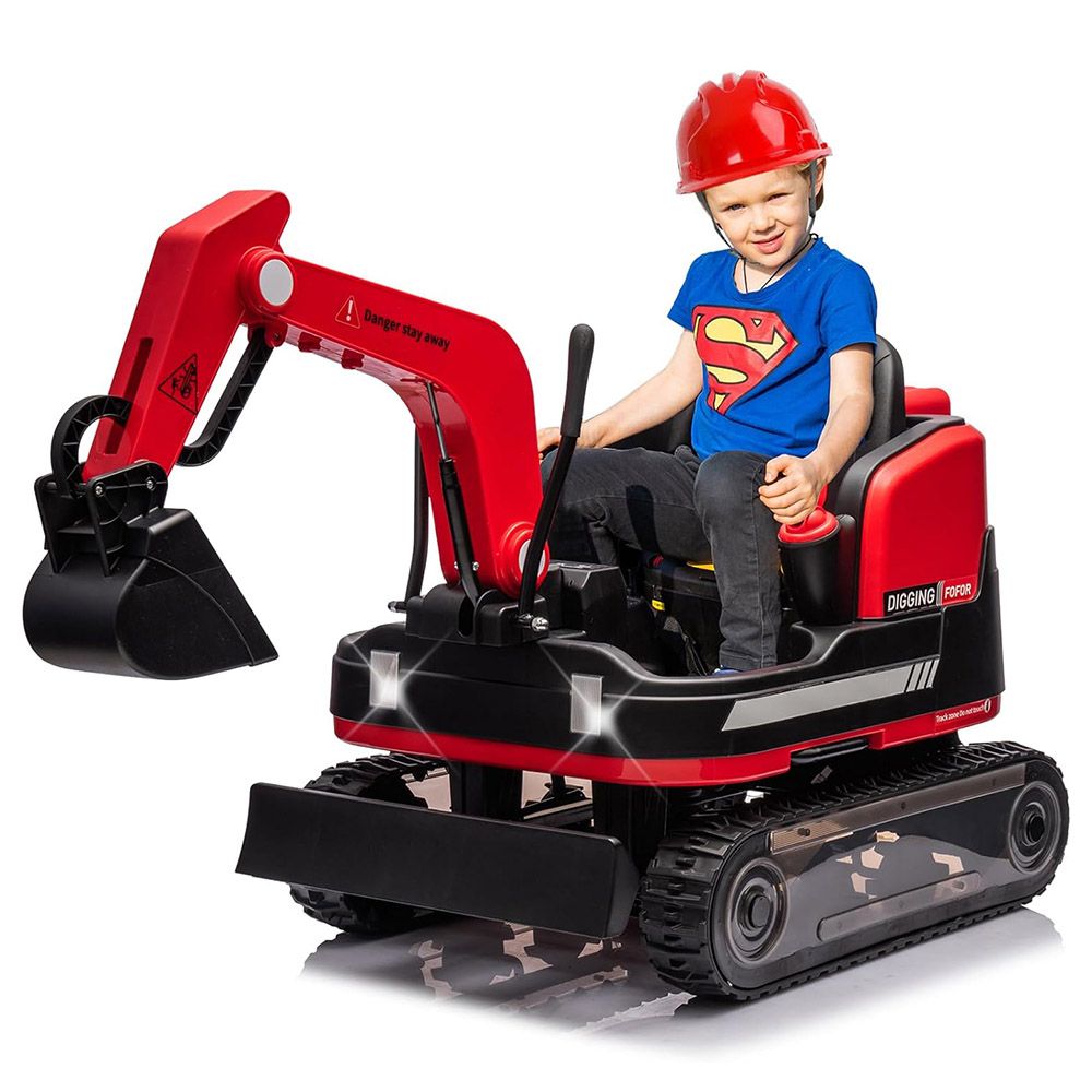 Amsham Toys - Excavator And Bulldozer Ride-On Car - Red - 12 V