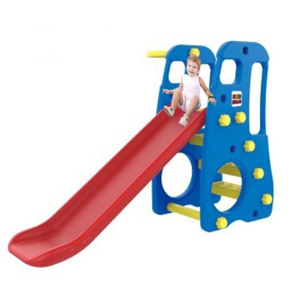 Factual Toys - 3-In-1 Funny Slide With Basketball - Blue/Red