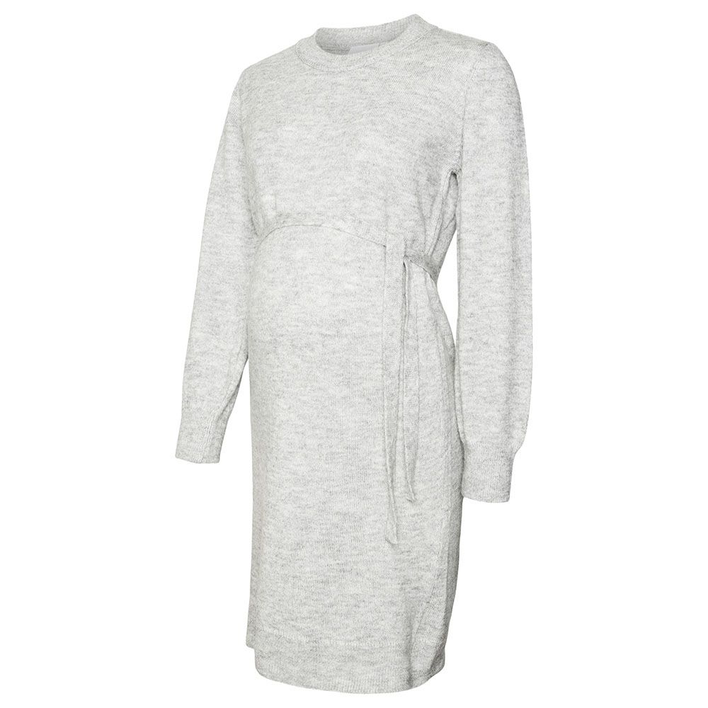 Mamalicious - Long Sleeves Knit Dress - Light Grey