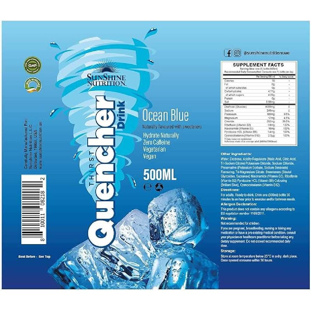 Sunshine Nutrition - Thirst Quencher Drink - Ocean Blue - 500ml