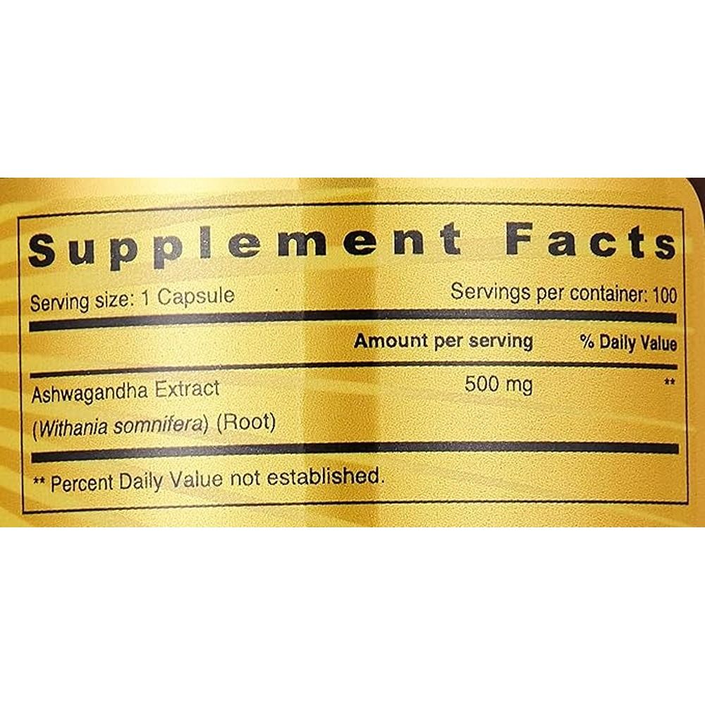 Sunshine Nutrition - Ashwagandha Root Extract Dietery Supplement 500Mg 100 Caps