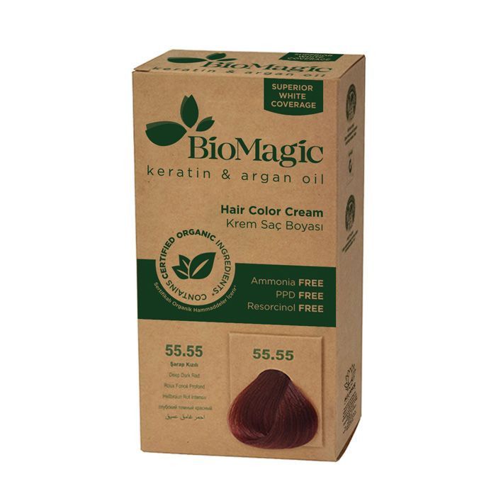 Biomagic - Hair Color Cream Infused W/ Keratin And Argan Oil - CK 55/55 Deep Dark Red 60ml