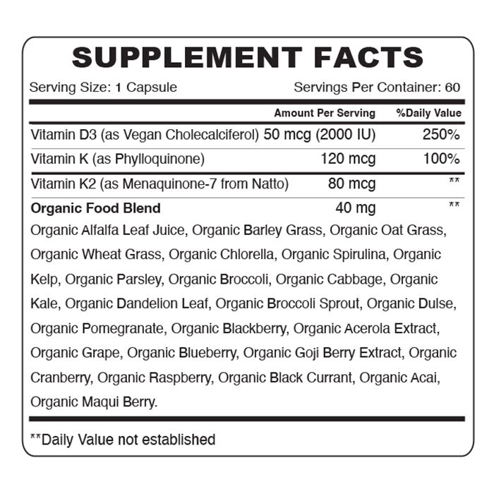 أورجانيك إيرث - كبسولات فيتامين D3 و K2  - 60 كبسولة