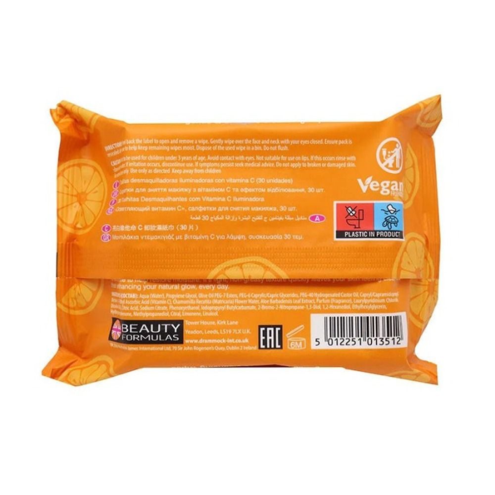 Beauty Formulas - Brightening Vitamin C Make-Up Remover Wipes - 30 Pcs