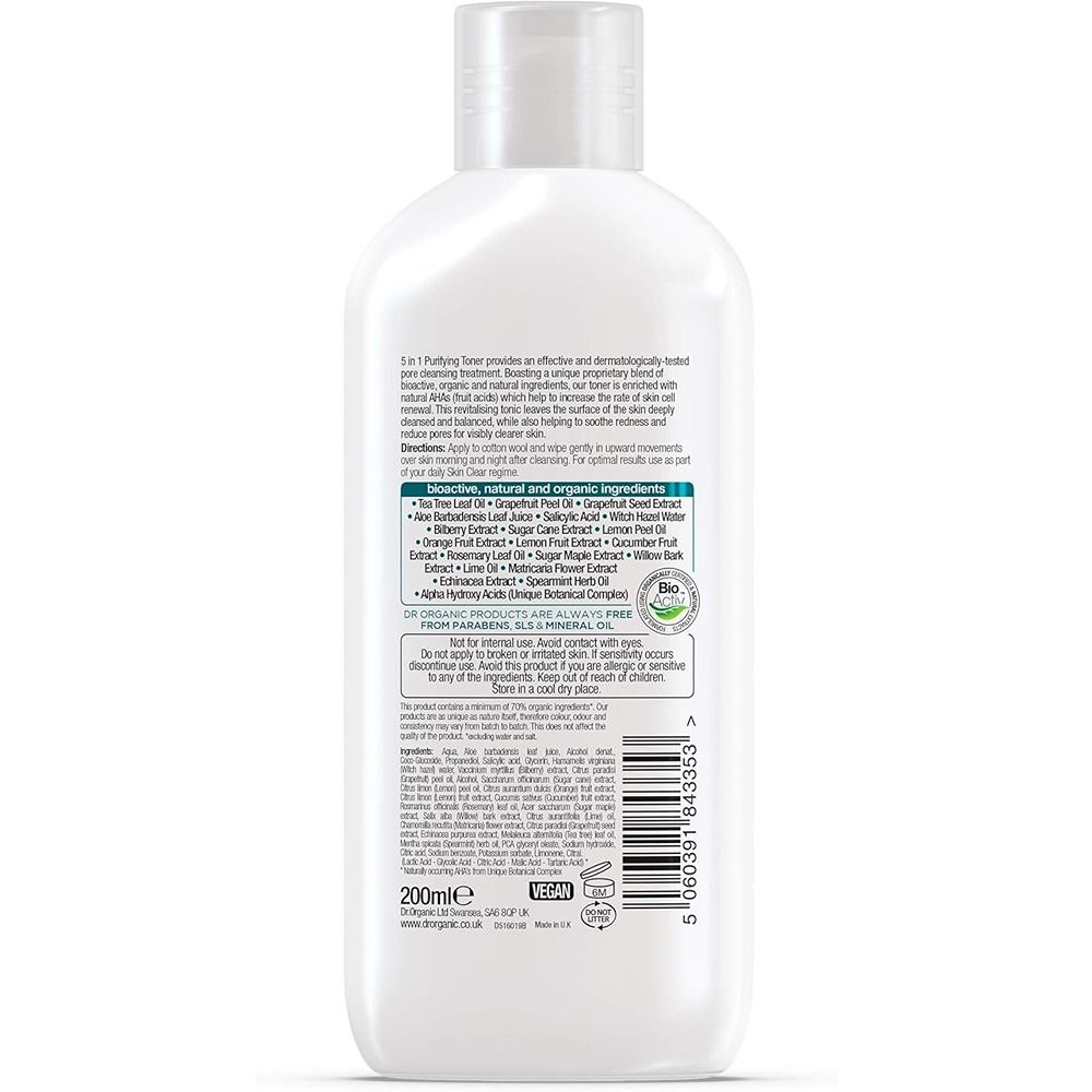 Dr. Organic - Skin Clear Organic Tea Tree Purifying Toner With Grapefruit Extract And Salicylic Acid - 200ml