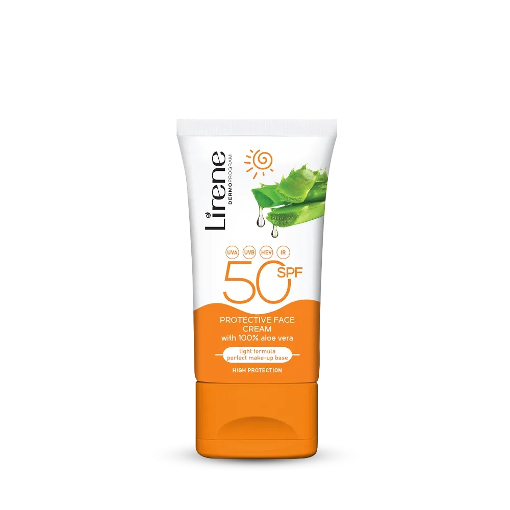 ليرين - كريم واقي للشمس SPF 50+ للوجه مع ماء الألوفيرا 50 مل