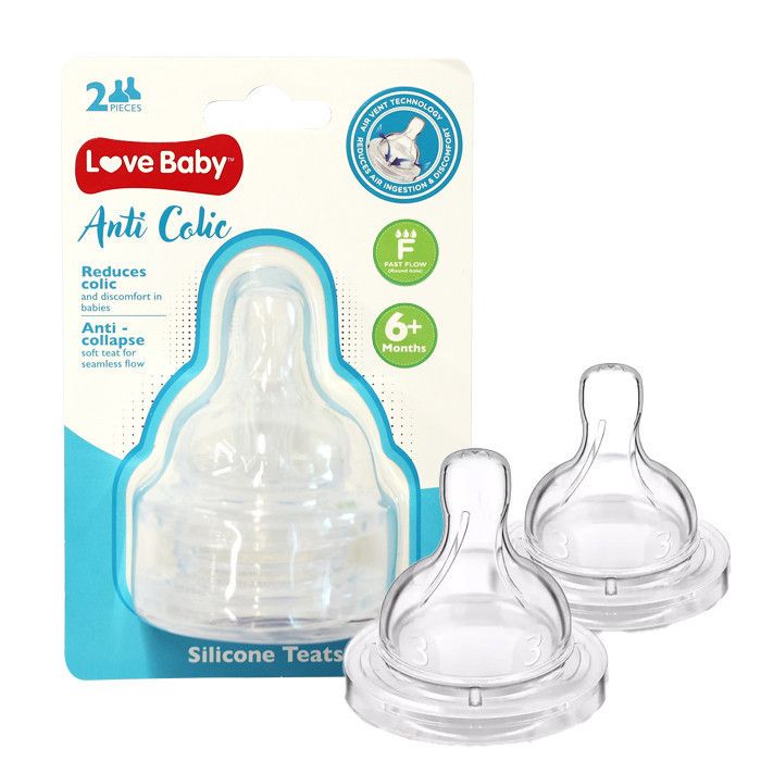 Love Baby - Anti-Colic Silicone Teats - Fast Flow - Pack of 2 - Clear