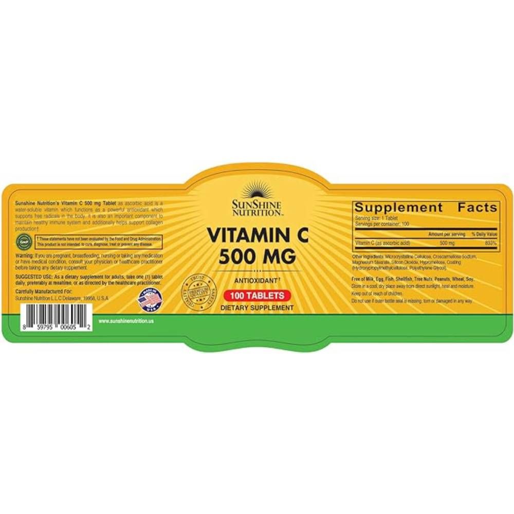 Sunshine Nutrition - Vitamin C Tablets - 500mg - 100pcs