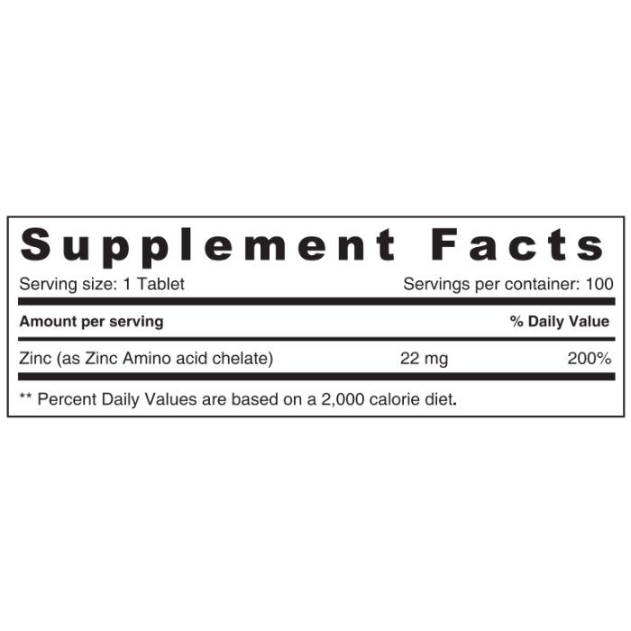 Sunshine Nutrition - Chelated Zinc Dietary Supplement Tablets - 100's