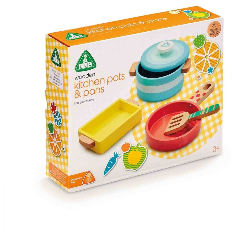 ELC - Wooden Pots And Pans Playset - 4pcs