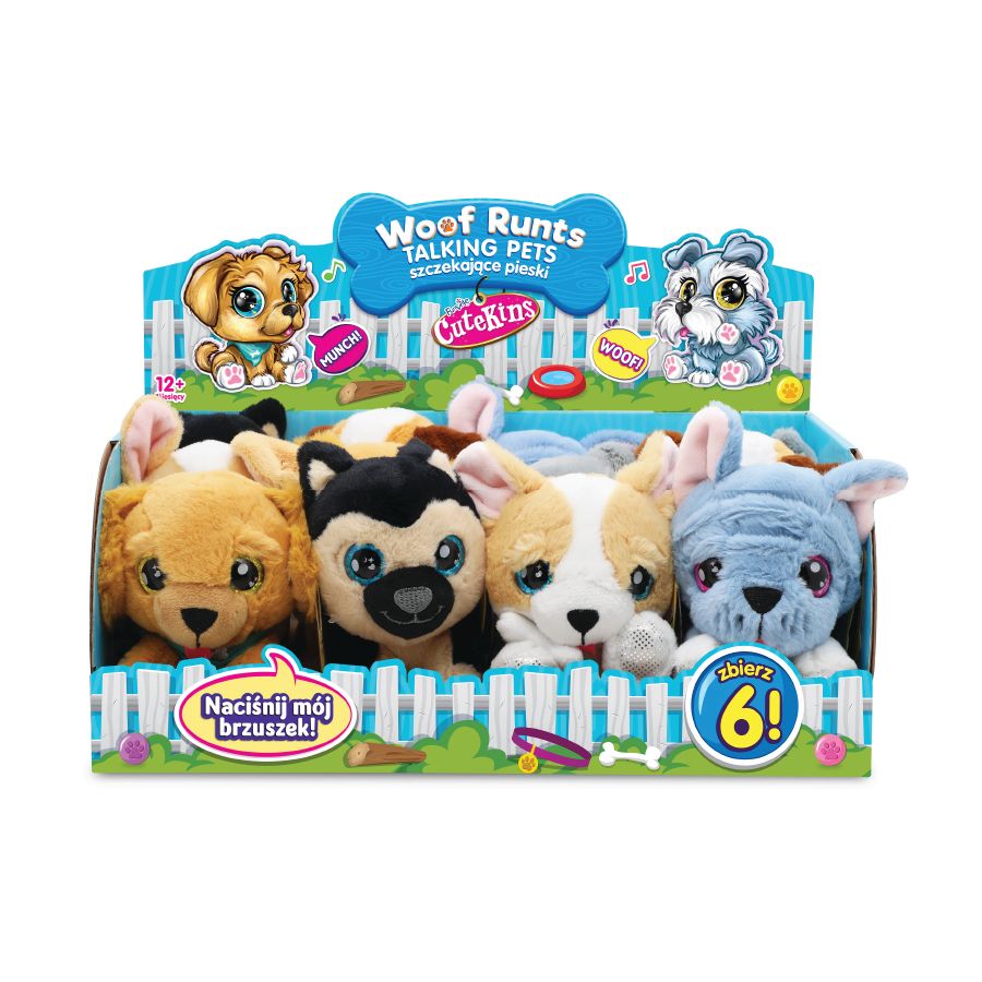 Funville - Cutekins Woof Runts Talking Plush Pet - 12 cm - Style May Vary - 1 Pc