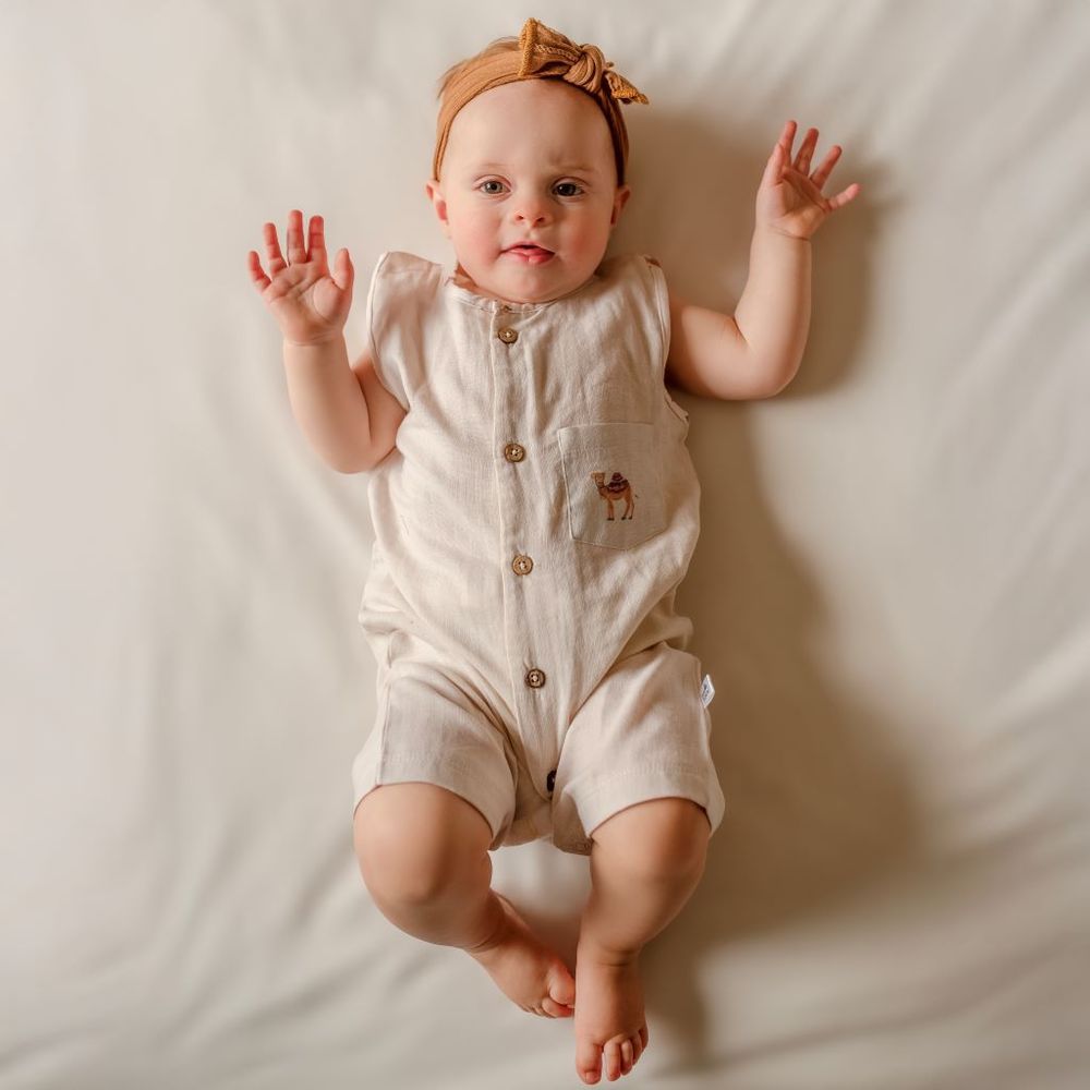 Tickle Tickle - Camelot Organic Muslin Romper - Beige