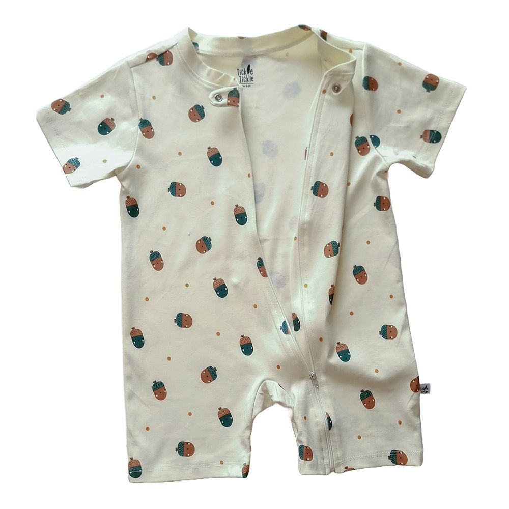 Tickle Tickle - Lil Peacan Organic Short Zip Playsuit - Beige