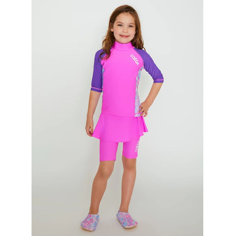 Coega Sunwear - 2pc-Set - Girls Kids Skirted Swimsuit - Purple Abstract