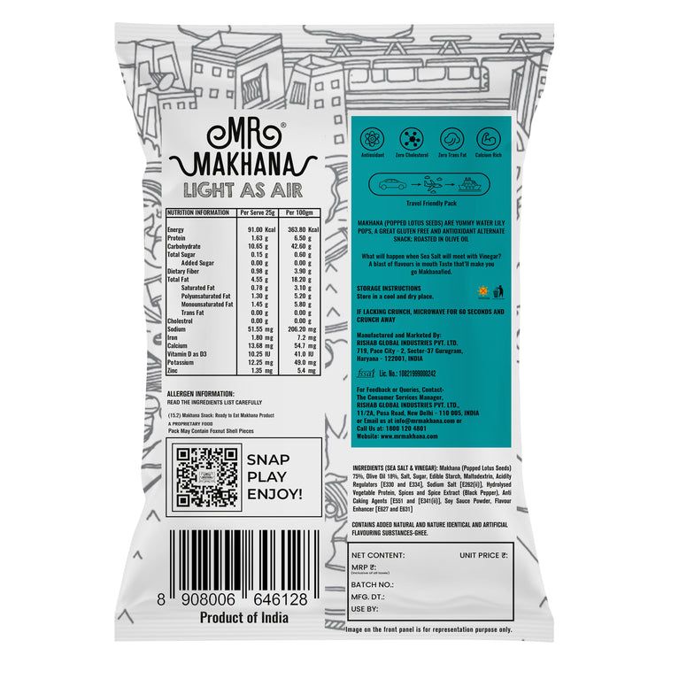 Mr Makhana - Sea Salt & Vinegar Popped Lotus Seeds - 75g