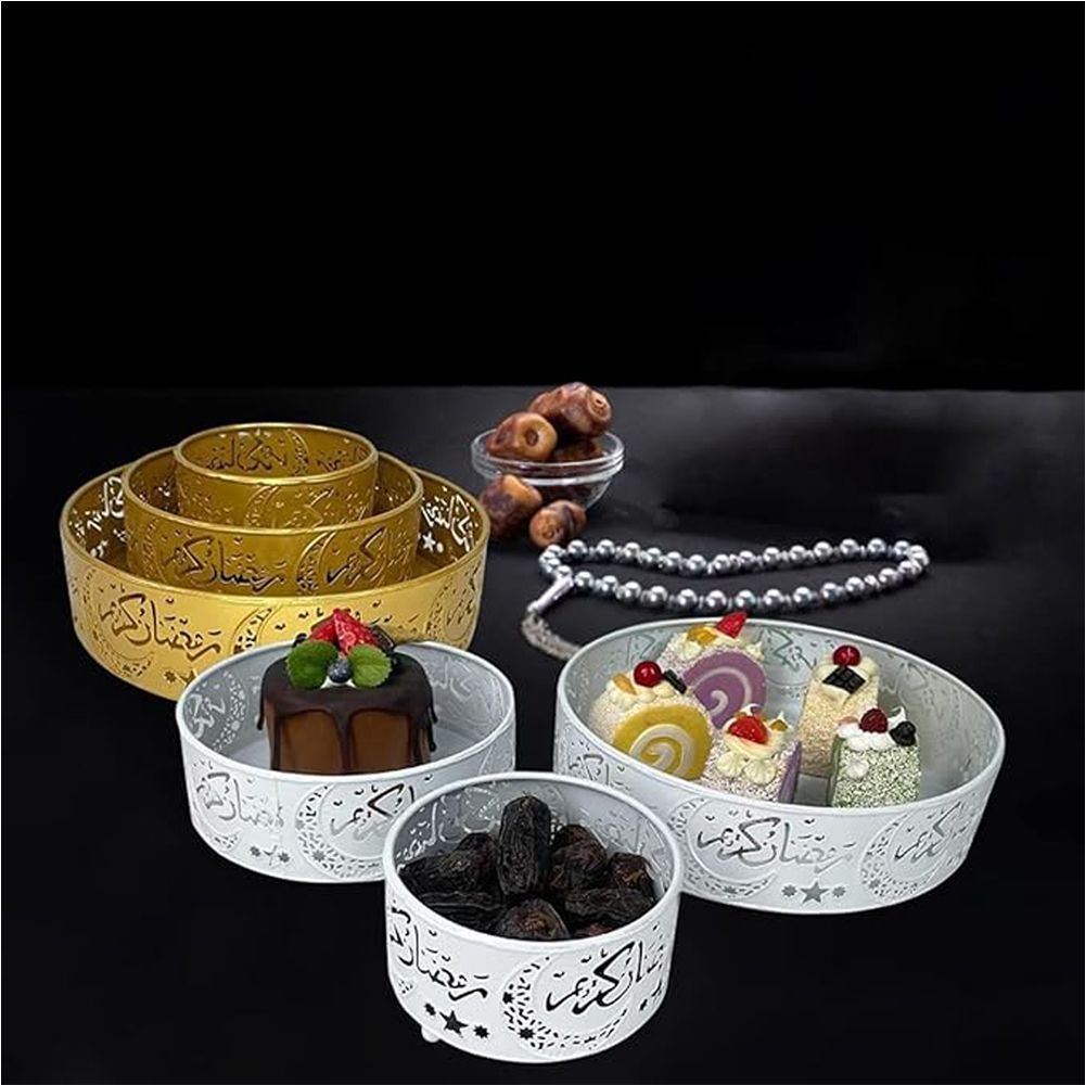 Brain Giggles - Metal Plates Ramadan Serving Tray - Gold - 3pc