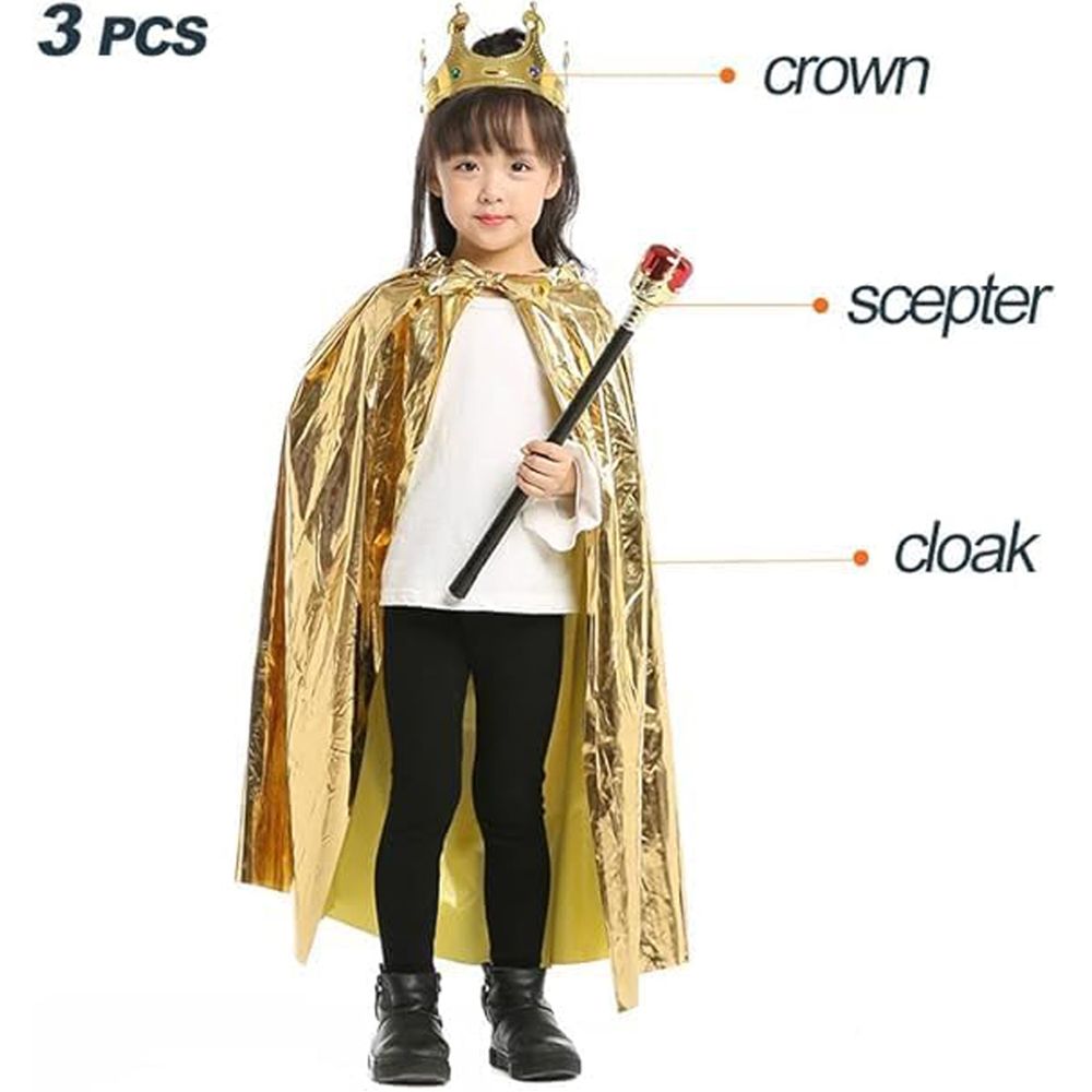 Brain Giggles - Cape, Royal Crown & Scepter Kids Costume - King