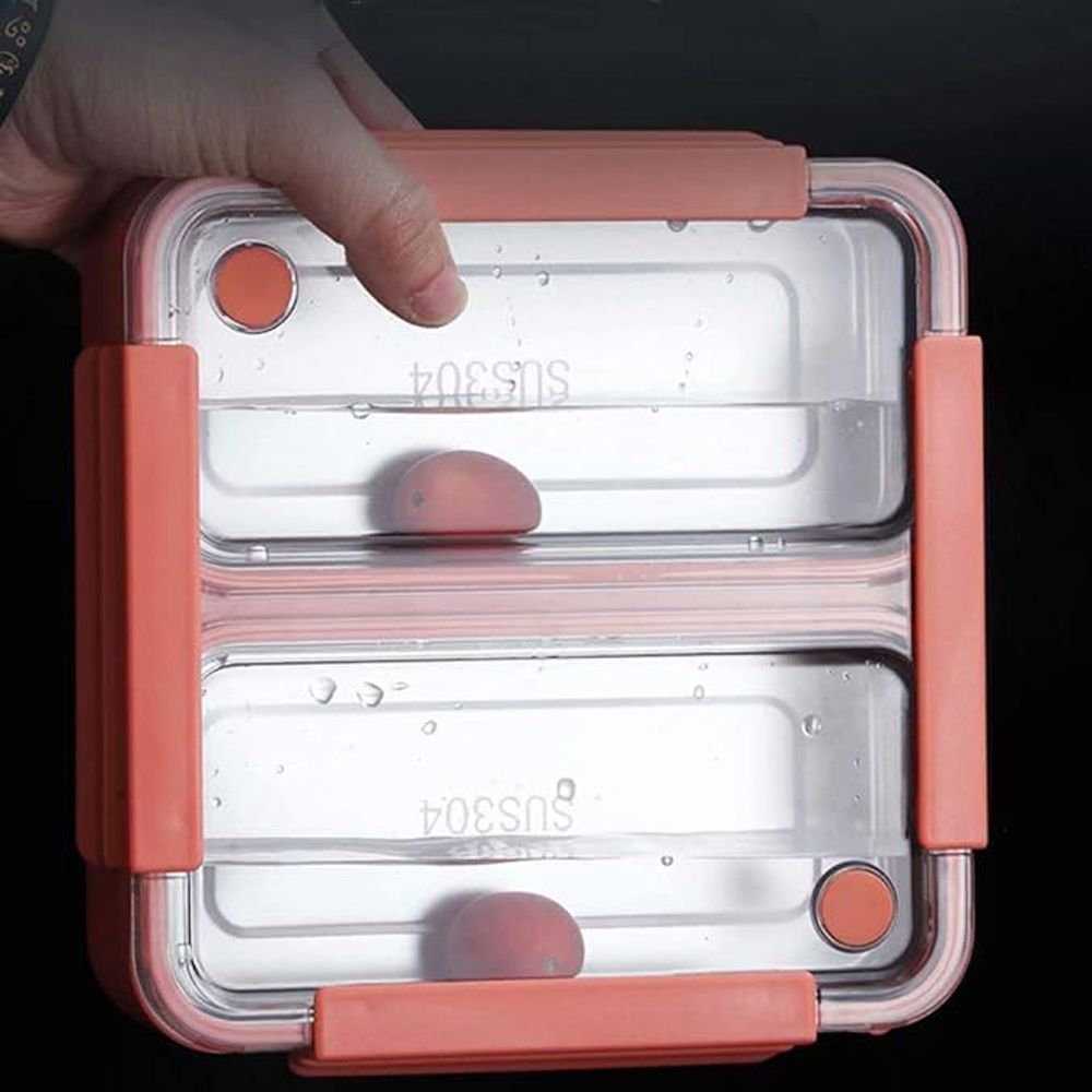 Brain Giggles - 2-Compartment Stainless Steel Lunchbox Removable Inner Tray - Orange