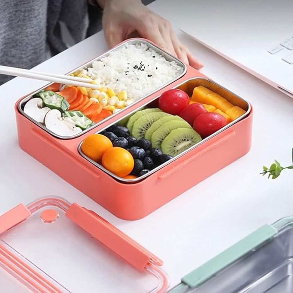 Brain Giggles - 2-Compartment Stainless Steel Lunchbox Removable Inner Tray - Orange