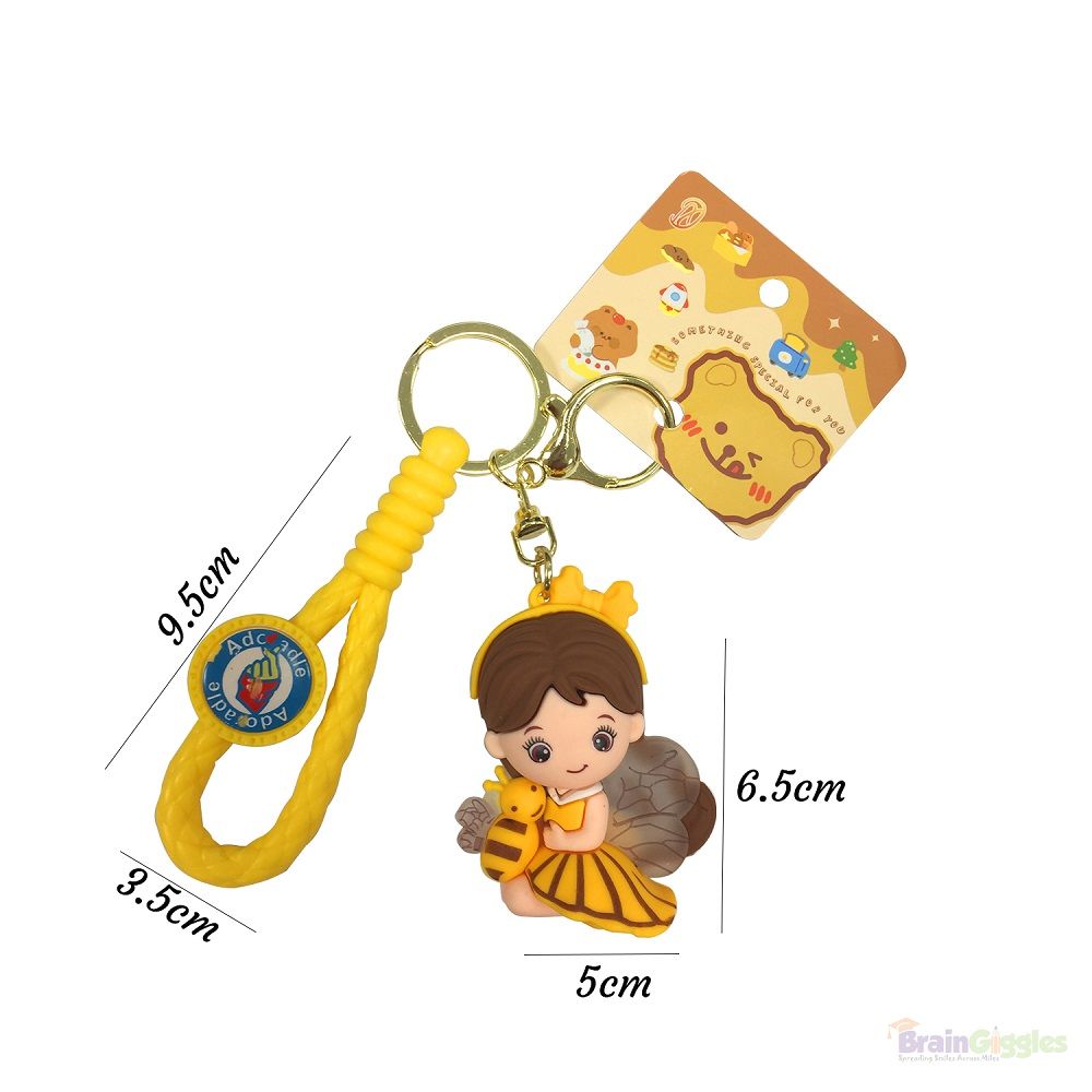 Brain Giggles - Kawaii Silicone Key Chain Holder - Bee - Yellow