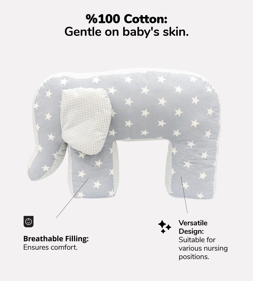 Bibena Nova - Elephant Breastfeeding Pillow - Mint Stars