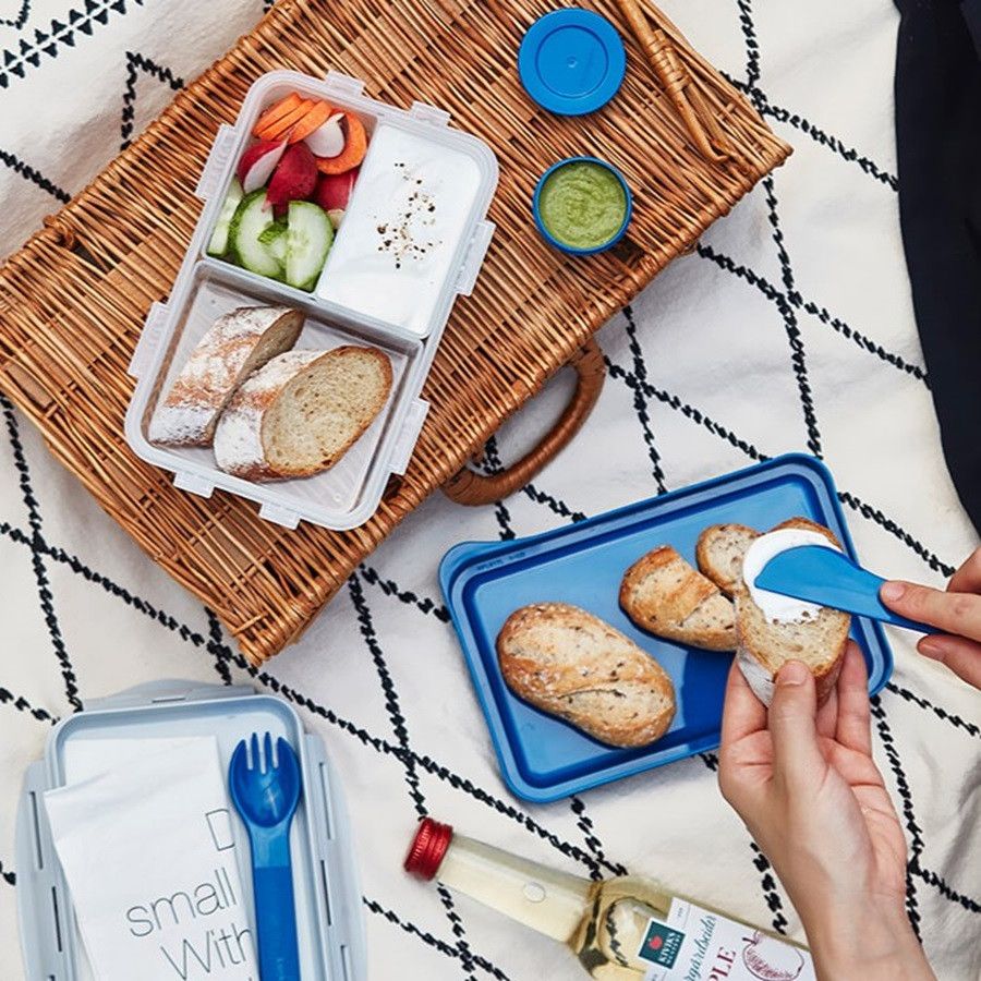 LOCK&LOCK - Airtight 3-in-1 To Go Lunchbox With Cutlery - Blue