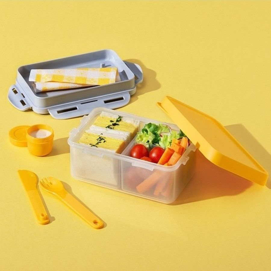 LOCK&LOCK - Airtight 3-in-1 To Go Lunchbox With Cutlery - Yellow