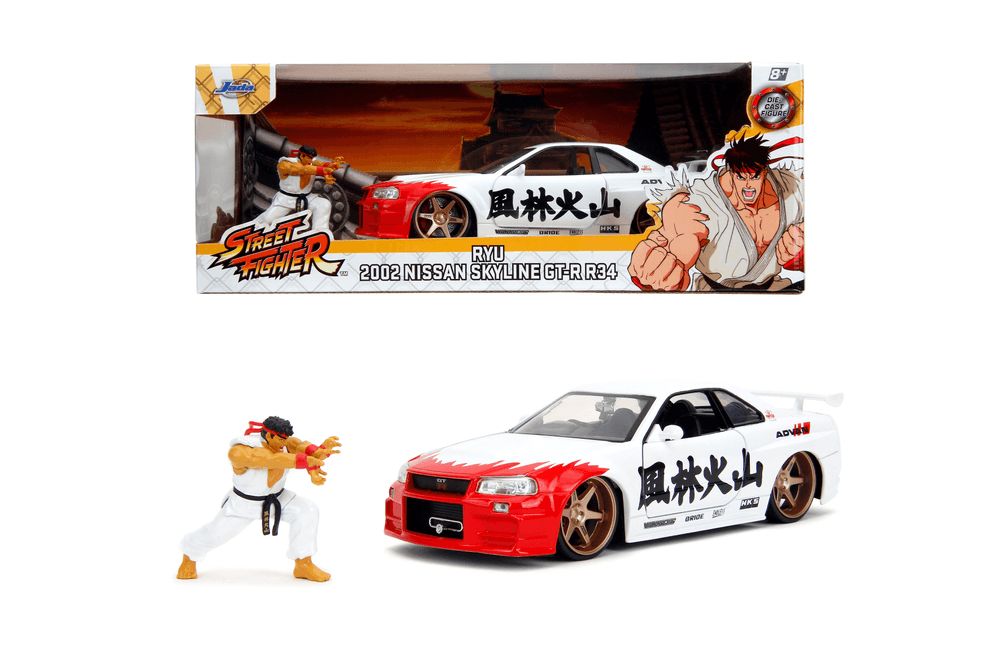 Jada - Street Fighter Ryu And 2002 Nissan Skyline GT-R Playset - 2 Pcs