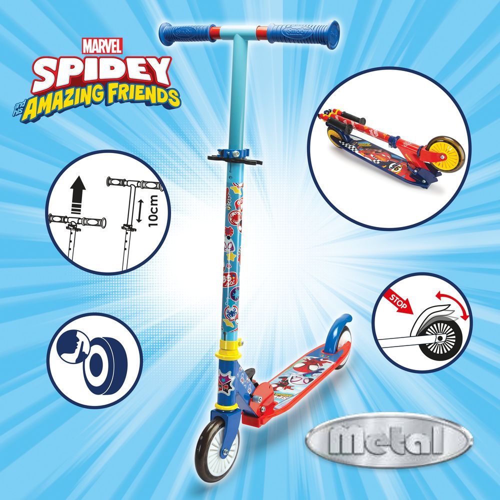 Smoby - 2 Wheel Foldable Manual Scooter - Spidey