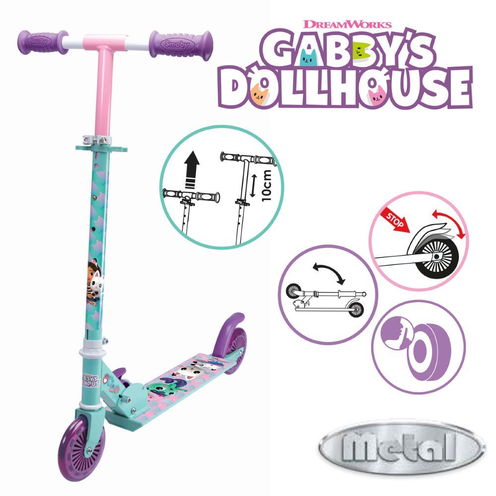 Smoby - Gabby's Dollhouse 2-Wheel Foldable Manual Scooter - Multicolor