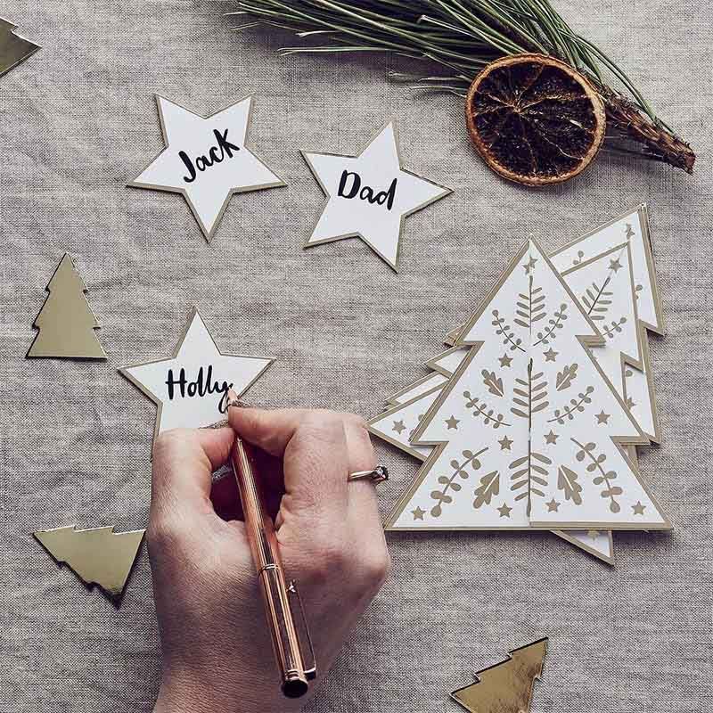 Hootyballoo - Gold Foiled Christmas Tree Table Place Cards - 10pcs