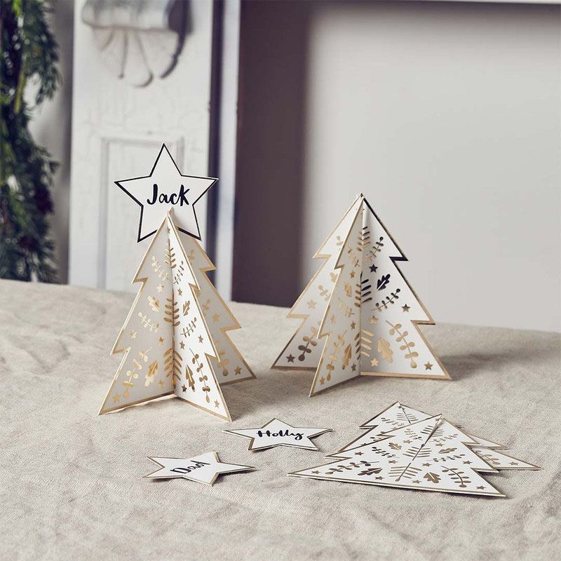 Hootyballoo - Gold Foiled Christmas Tree Table Place Cards - 10pcs