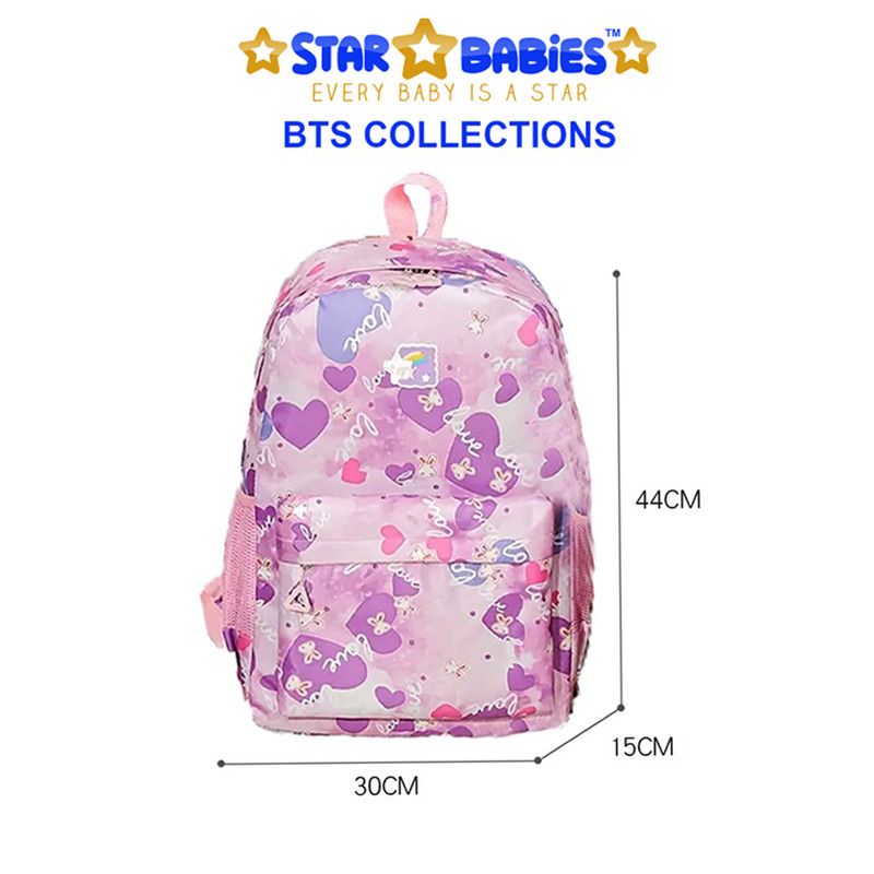 Star Babies - School Backpack W/ Eco Friendly Lunch Box Box W/ Spoon & Fork, Stainless Steel Water Bottle 600ml - Pink