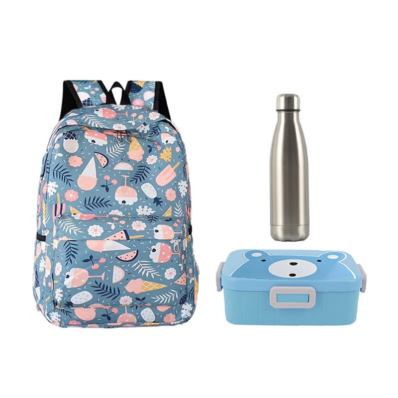 Star Babies - School Backpack W/ Eco Friendly - BPA Free Lunch Box, Stainless Steel Water Bottle 500ml - Blue