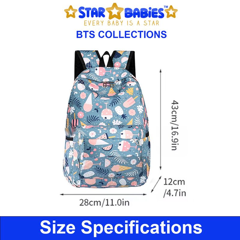 Star Babies - School Backpack W/ Eco Friendly - BPA Free Lunch Box, Stainless Steel Water Bottle 500ml - Blue