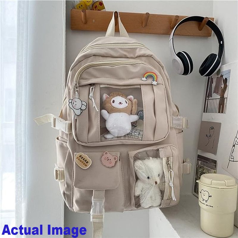 Star Babies - School Backpack W/ Eco Friendly Lunch Box W/ Spoon & Fork, Stainless Steel Water Bottle 600ml - Cream