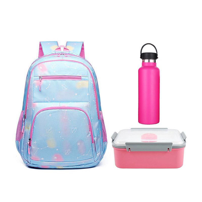 Star Babies - School Backpack W/ Eco Friendly - BPA Free Lunch Box, Stainless Steel Water Bottle 600ml - Blue/Pink