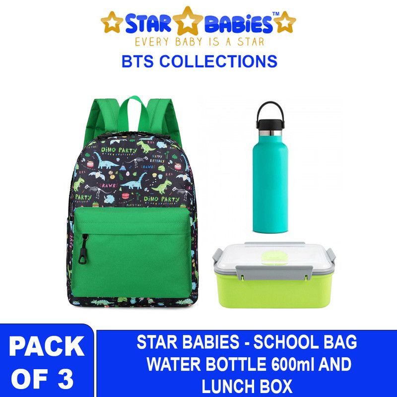 Star Babies - School Backpack W/ Eco Friendly - BPA Free Lunch Box, Water Bottle 550ml - Green