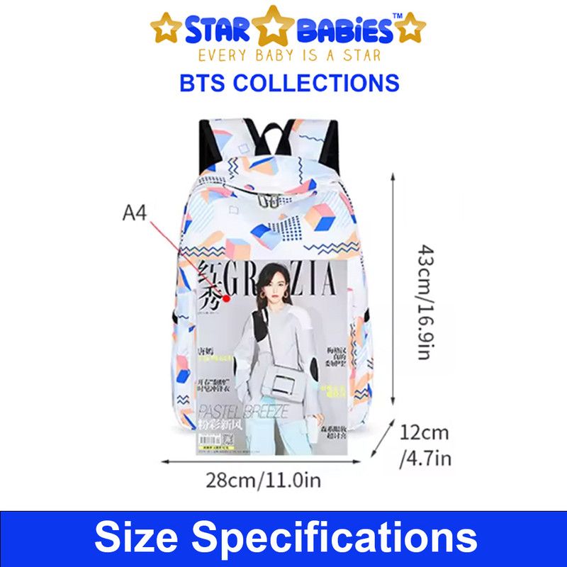 Star Babies - School Backpack W/ Stainless Steel Water Bottle 500ml - White