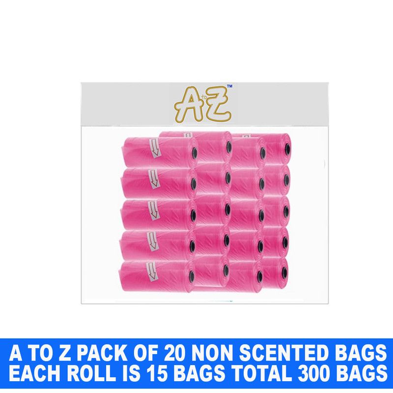 A to Z - Disposable Non-Scented Bag 22 x 32cm - Pack of 20 Count 300 - Pink